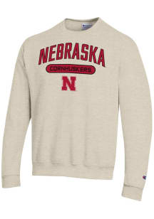 Mens Nebraska Cornhuskers Oatmeal Champion Powerblend Crew Sweatshirt