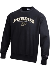 Mens Purdue Boilermakers Black Champion Reverse Weave Crew Sweatshirt