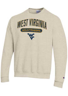 Champion West Virginia Mountaineers Mens Oatmeal Powerblend Long Sleeve Crew Sweatshirt