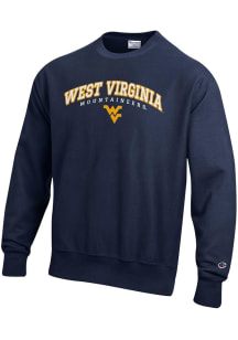 Champion West Virginia Mountaineers Mens Blue Reverse Weave Long Sleeve Crew Sweatshirt