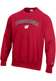Mens Wisconsin Badgers Red Champion Reverse Weave Crew Sweatshirt