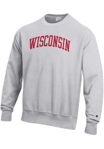 Mens Wisconsin Badgers Grey Champion Reverse Weave Crew Sweatshirt