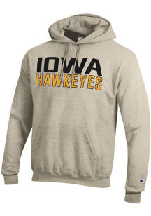 Mens Iowa Hawkeyes Oatmeal Champion Powerblend Hooded Sweatshirt