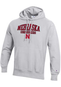 Mens Nebraska Cornhuskers Silver Champion Reverse Weave Hooded Sweatshirt