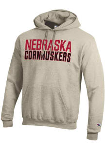 Mens Nebraska Cornhuskers Oatmeal Champion Powerblend Hooded Sweatshirt