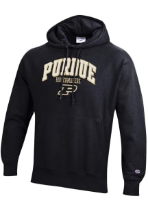Mens Purdue Boilermakers Black Champion Reverse Weave Hooded Sweatshirt