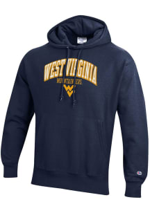 Champion West Virginia Mountaineers Mens Navy Blue Reverse Weave Long Sleeve Hoodie