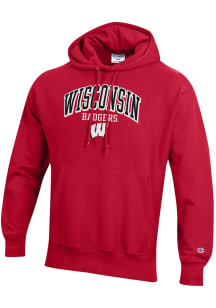 Mens Wisconsin Badgers Red Champion Reverse Weave Hooded Sweatshirt