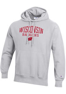 Mens Wisconsin Badgers Grey Champion Reverse Weave Hooded Sweatshirt