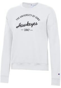 Champion Iowa Hawkeyes Womens White Powerblend Crew Sweatshirt