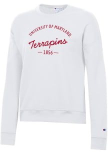 Womens Maryland Terrapins White Champion Powerblend Crew Sweatshirt