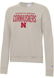 Womens Nebraska Cornhuskers Tan Champion Powerblend Crew Sweatshirt