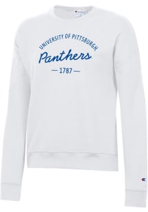 Womens Pitt Panthers White Champion Powerblend Crew Sweatshirt