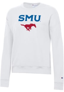 Champion SMU Mustangs Womens White Powerblend Crew Sweatshirt