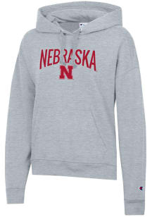 Womens Nebraska Cornhuskers Grey Champion Powerblend Hooded Sweatshirt