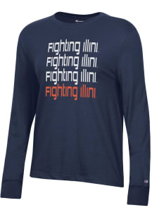 Womens Illinois Fighting Illini Navy Blue Champion Core LS Tee