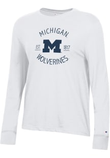 Womens Michigan Wolverines White Champion Core Design LS Tee