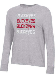 Womens Ohio State Buckeyes Grey Champion Core LS Tee