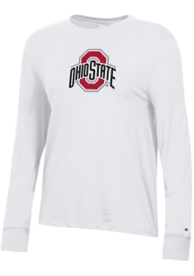 Womens Ohio State Buckeyes White Champion Core LS Tee