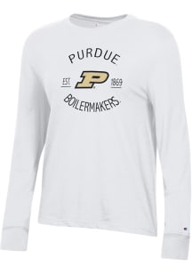 Womens Purdue Boilermakers White Champion Core LS Tee