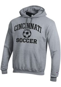 Mens Cincinnati Bearcats Grey Champion Soccer Powerblend Hooded Sweatshirt