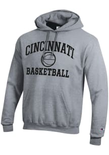 Mens Cincinnati Bearcats Grey Champion Basketball Powerblend Hooded Sweatshirt