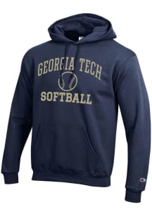 Champion GA Tech Yellow Jackets Mens Navy Blue Softball Powerblend Long Sleeve Hoodie