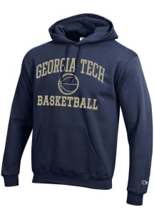 Champion GA Tech Yellow Jackets Mens Navy Blue Basketball Powerblend Long Sleeve Hoodie