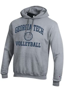 Champion GA Tech Yellow Jackets Mens Grey Volleyball Powerblend Long Sleeve Hoodie