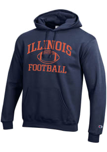 Mens Illinois Fighting Illini Navy Blue Champion Football Powerblend Hooded Sweatshirt