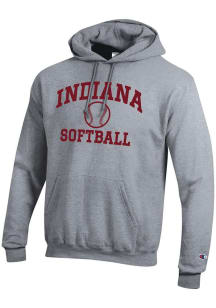 Mens Indiana Hoosiers Grey Champion Softball Powerblend Hooded Sweatshirt