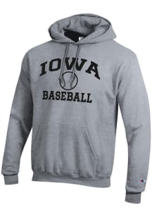 Mens Iowa Hawkeyes Grey Champion Baseball Powerblend Hooded Sweatshirt