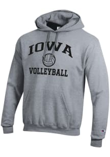 Mens Iowa Hawkeyes Grey Champion Volleyball Powerblend Hooded Sweatshirt