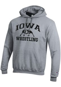 Mens Iowa Hawkeyes Grey Champion Wrestling Powerblend Hooded Sweatshirt