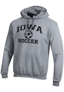 Mens Iowa Hawkeyes Grey Champion Soccer Powerblend Hooded Sweatshirt