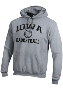 Mens Iowa Hawkeyes Grey Champion Basketball Powerblend Hooded Sweatshirt