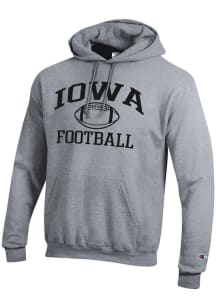 Mens Iowa Hawkeyes Grey Champion Football Powerblend Hooded Sweatshirt