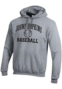 Champion Johns Hopkins Blue Jays Mens Grey Baseball Powerblend Long Sleeve Hoodie
