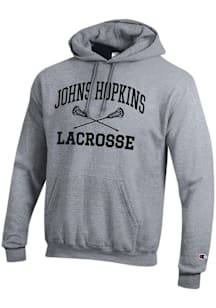 Champion Johns Hopkins Blue Jays Mens Grey Lacrosse Powerblend Long Sleeve Hoodie