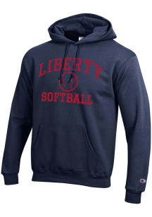 Champion Liberty Flames Mens Navy Blue Softball Powerblend Long Sleeve Hoodie