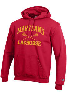 Mens Maryland Terrapins Red Champion Lacrosse Powerblend Hooded Sweatshirt