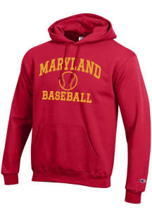 Mens Maryland Terrapins Red Champion Baseball Powerblend Hooded Sweatshirt