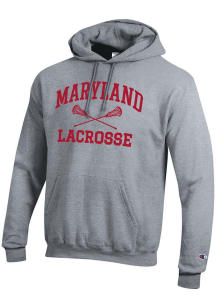 Mens Maryland Terrapins Grey Champion Lacrosse Powerblend Hooded Sweatshirt