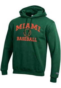 Champion Miami Hurricanes Mens Green Baseball Powerblend Long Sleeve Hoodie