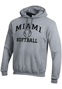 Champion Miami RedHawks Mens Grey Softball Powerblend Long Sleeve Hoodie