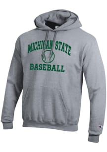 Mens Michigan State Spartans Grey Champion Baseball Powerblend Hooded Sweatshirt