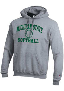 Mens Michigan State Spartans Grey Champion Softball Powerblend Hooded Sweatshirt