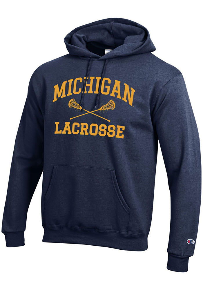Champion Michigan Wolverines Mens Blue Lacrosse Powerblend Long Sleeve Hoodie
