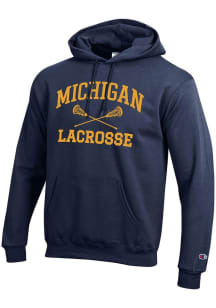 Mens Michigan Wolverines Navy Blue Champion Lacrosse Powerblend Hooded Sweatshirt