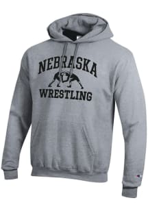 Mens Nebraska Cornhuskers Grey Champion Wrestling Powerblend Hooded Sweatshirt